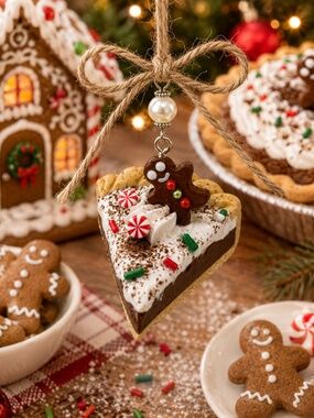 Gingerbread Pie Ornament | Handmade Christmas Dessert Decor, Gingerbread Man Pie